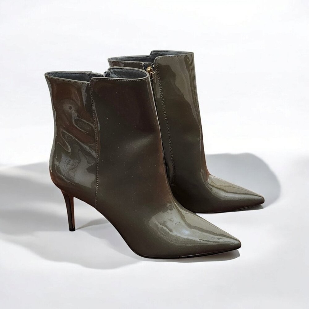 J. Crew Women size 8.5 Khaki Patent Leather Shoe High-Heel Ankle Boot AE854